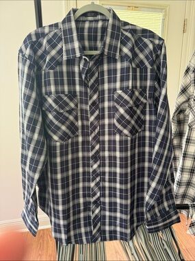 Men's Coofandy Navy Plaid Button-Down Shirt - Casual Long Sleeve